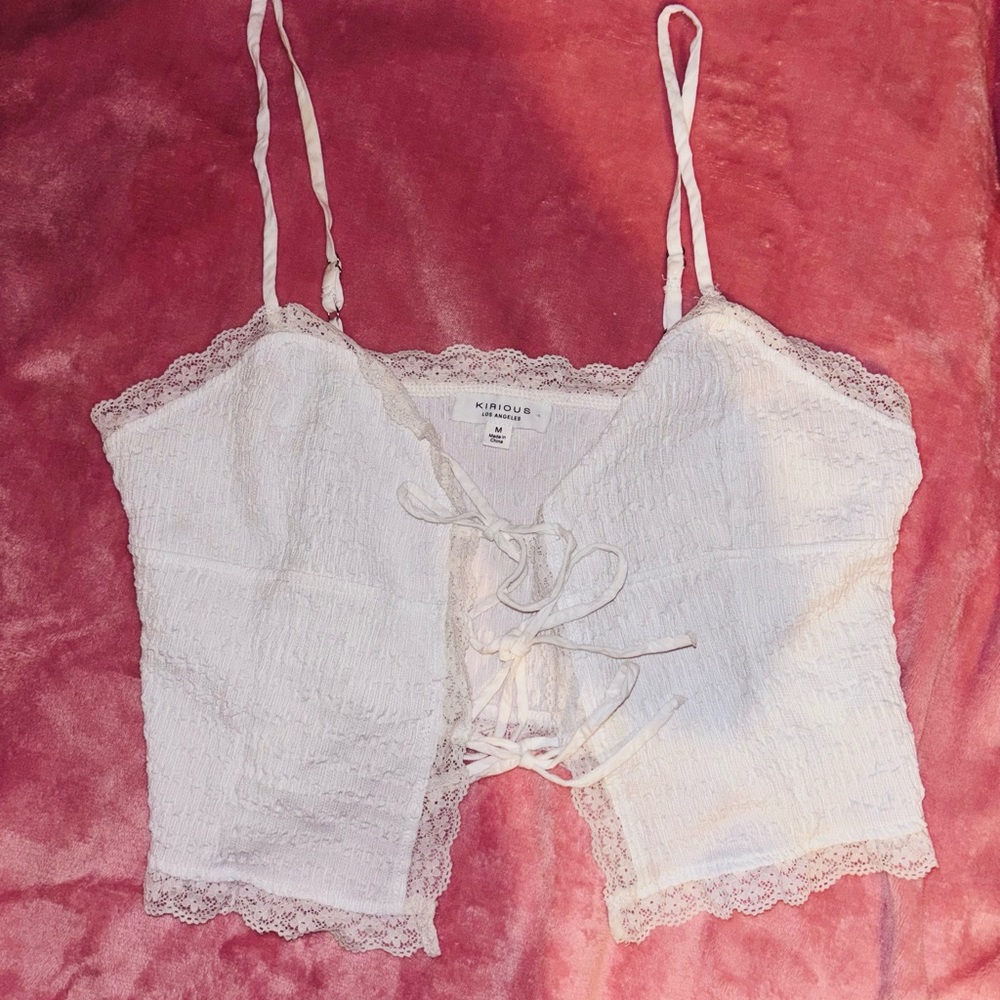White Lace-Up Crop Top by Kimchi Blue